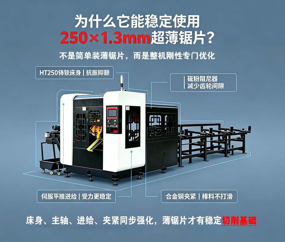 DS6-LJ85P高速铝棒锯 为什么可以装1.3mm薄锯片